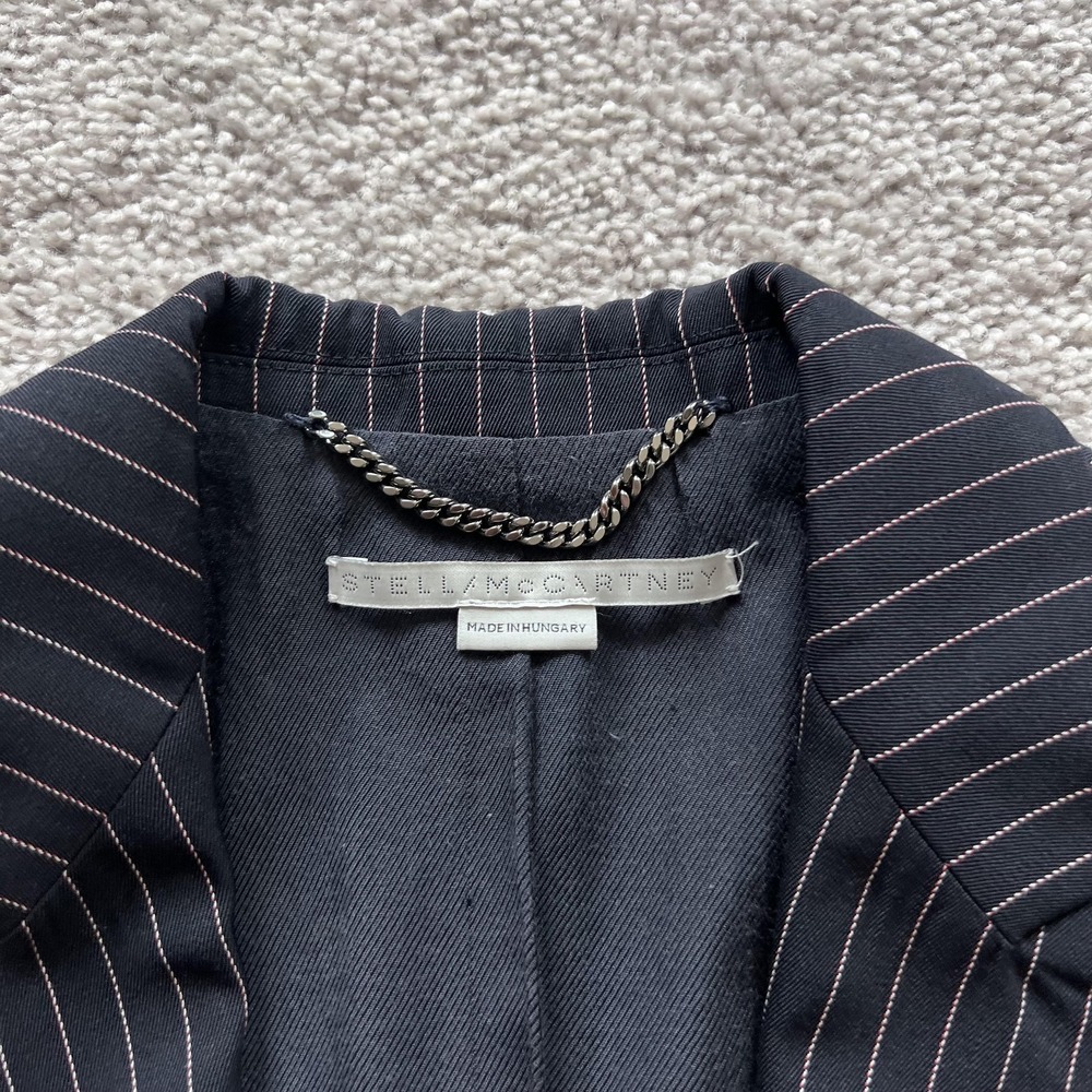 Stella McCartney Pinstripe Suit Blazer Womens 38 Blue Wool Lined Two Button - Picture 7 of 16